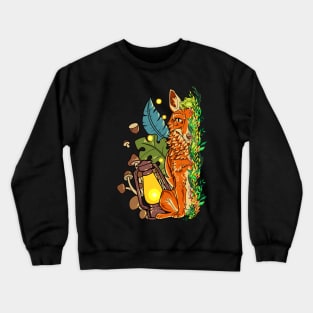 Fox and frog with mushrooms in the forest - Goblincore Crewneck Sweatshirt